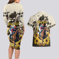 Personalized Preakness Horse Racing Couples Matching Long Sleeve Bodycon Dress and Hawaiian Shirt Middle Jewel