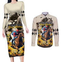 Personalized Preakness Horse Racing Couples Matching Long Sleeve Bodycon Dress and Long Sleeve Button Shirt Middle Jewel