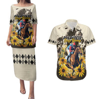 Personalized Preakness Horse Racing Couples Matching Puletasi and Hawaiian Shirt Middle Jewel