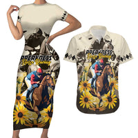 Personalized Preakness Horse Racing Couples Matching Short Sleeve Bodycon Dress and Hawaiian Shirt Middle Jewel