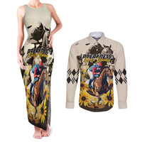 Personalized Preakness Horse Racing Couples Matching Tank Maxi Dress and Long Sleeve Button Shirt Middle Jewel