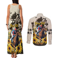 Personalized Preakness Horse Racing Couples Matching Tank Maxi Dress and Long Sleeve Button Shirt Middle Jewel