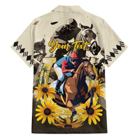 Personalized Preakness Horse Racing Family Matching Off The Shoulder Long Sleeve Dress and Hawaiian Shirt Middle Jewel