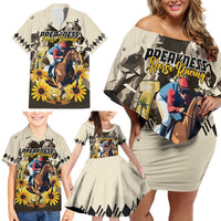 Personalized Preakness Horse Racing Family Matching Off Shoulder Short Dress and Hawaiian Shirt Middle Jewel