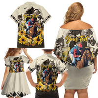 Personalized Preakness Horse Racing Family Matching Off Shoulder Short Dress and Hawaiian Shirt Middle Jewel