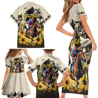 Personalized Preakness Horse Racing Family Matching Short Sleeve Bodycon Dress and Hawaiian Shirt Middle Jewel
