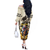 Personalized Preakness Horse Racing Off The Shoulder Long Sleeve Dress Middle Jewel