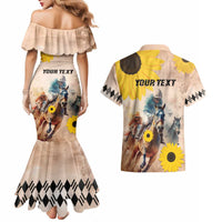 Personalized Preakness Horse Racing Couples Matching Mermaid Dress and Hawaiian Shirt Run for the Black Eyed Susans