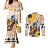 Personalized Preakness Horse Racing Couples Matching Mermaid Dress and Long Sleeve Button Shirt Run for the Black Eyed Susans