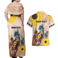 Personalized Preakness Horse Racing Couples Matching Off Shoulder Maxi Dress and Hawaiian Shirt Run for the Black Eyed Susans