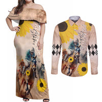 Personalized Preakness Horse Racing Couples Matching Off Shoulder Maxi Dress and Long Sleeve Button Shirt Run for the Black Eyed Susans