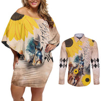 Personalized Preakness Horse Racing Couples Matching Off Shoulder Short Dress and Long Sleeve Button Shirt Run for the Black Eyed Susans
