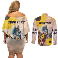Personalized Preakness Horse Racing Couples Matching Off Shoulder Short Dress and Long Sleeve Button Shirt Run for the Black Eyed Susans