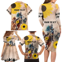Personalized Preakness Horse Racing Family Matching Long Sleeve Bodycon Dress and Hawaiian Shirt Run for the Black Eyed Susans
