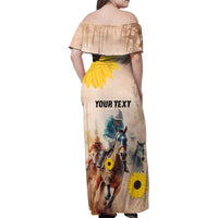 Personalized Preakness Horse Racing Family Matching Off Shoulder Maxi Dress and Hawaiian Shirt Run for the Black Eyed Susans