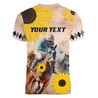 Personalized Preakness Horse Racing Women V-Neck T-Shirt Run for the Black Eyed Susans