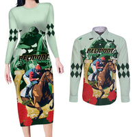 Personalized Belmont Horse Racing Couples Matching Long Sleeve Bodycon Dress and Long Sleeve Button Shirt The Test of the Champion