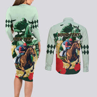 Personalized Belmont Horse Racing Couples Matching Long Sleeve Bodycon Dress and Long Sleeve Button Shirt The Test of the Champion