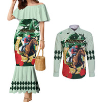 Personalized Belmont Horse Racing Couples Matching Mermaid Dress and Long Sleeve Button Shirt The Test of the Champion
