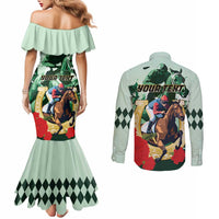 Personalized Belmont Horse Racing Couples Matching Mermaid Dress and Long Sleeve Button Shirt The Test of the Champion