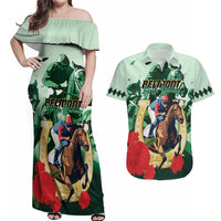 Personalized Belmont Horse Racing Couples Matching Off Shoulder Maxi Dress and Hawaiian Shirt The Test of the Champion