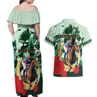 Personalized Belmont Horse Racing Couples Matching Off Shoulder Maxi Dress and Hawaiian Shirt The Test of the Champion