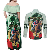 Personalized Belmont Horse Racing Couples Matching Off Shoulder Maxi Dress and Long Sleeve Button Shirt The Test of the Champion