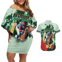 Personalized Belmont Horse Racing Couples Matching Off Shoulder Short Dress and Hawaiian Shirt The Test of the Champion