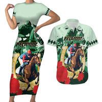 Personalized Belmont Horse Racing Couples Matching Short Sleeve Bodycon Dress and Hawaiian Shirt The Test of the Champion