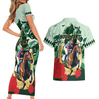 Personalized Belmont Horse Racing Couples Matching Short Sleeve Bodycon Dress and Hawaiian Shirt The Test of the Champion