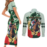 Personalized Belmont Horse Racing Couples Matching Short Sleeve Bodycon Dress and Long Sleeve Button Shirt The Test of the Champion
