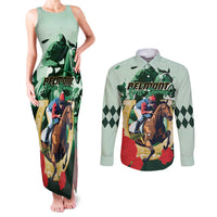 Personalized Belmont Horse Racing Couples Matching Tank Maxi Dress and Long Sleeve Button Shirt The Test of the Champion