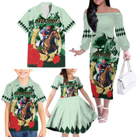 Personalized Belmont Horse Racing Family Matching Off The Shoulder Long Sleeve Dress and Hawaiian Shirt The Test of the Champion