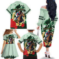Personalized Belmont Horse Racing Family Matching Off The Shoulder Long Sleeve Dress and Hawaiian Shirt The Test of the Champion