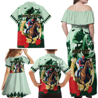 Personalized Belmont Horse Racing Family Matching Off Shoulder Maxi Dress and Hawaiian Shirt The Test of the Champion
