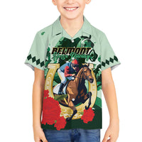 Personalized Belmont Horse Racing Family Matching Off Shoulder Short Dress and Hawaiian Shirt The Test of the Champion