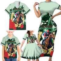 Personalized Belmont Horse Racing Family Matching Short Sleeve Bodycon Dress and Hawaiian Shirt The Test of the Champion