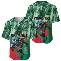 Personalized Belmont Horse Racing Baseball Jersey Run for the Carnations