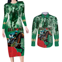 Personalized Belmont Horse Racing Couples Matching Long Sleeve Bodycon Dress and Long Sleeve Button Shirt Run for the Carnations