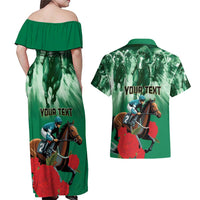 Personalized Belmont Horse Racing Couples Matching Off Shoulder Maxi Dress and Hawaiian Shirt Run for the Carnations