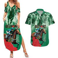 Personalized Belmont Horse Racing Couples Matching Summer Maxi Dress and Hawaiian Shirt Run for the Carnations