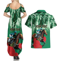 Personalized Belmont Horse Racing Couples Matching Summer Maxi Dress and Hawaiian Shirt Run for the Carnations