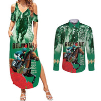 Personalized Belmont Horse Racing Couples Matching Summer Maxi Dress and Long Sleeve Button Shirt Run for the Carnations