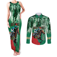 Personalized Belmont Horse Racing Couples Matching Tank Maxi Dress and Long Sleeve Button Shirt Run for the Carnations