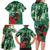 Personalized Belmont Horse Racing Family Matching Long Sleeve Bodycon Dress and Hawaiian Shirt Run for the Carnations