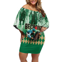 Personalized Belmont Horse Racing Family Matching Off Shoulder Short Dress and Hawaiian Shirt Run for the Carnations