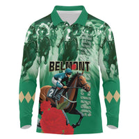 Personalized Belmont Horse Racing Long Sleeve Polo Shirt Run for the Carnations