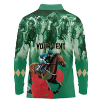 Personalized Belmont Horse Racing Long Sleeve Polo Shirt Run for the Carnations