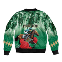 Personalized Belmont Horse Racing Sleeve Zip Bomber Jacket Run for the Carnations