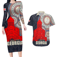 Georgia Independence Day Couples Matching Long Sleeve Bodycon Dress and Hawaiian Shirt Holy Trinity Cathedral of Tbilisi - Wonder Print Shop